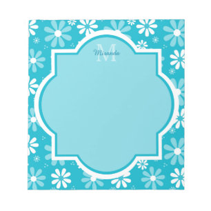 Bloc-note Fille Monogramme Turquoise Daisy Fleurs Avec Nom