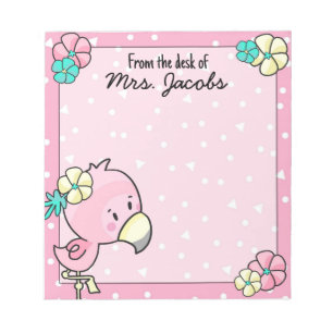 Bloc-note Flamant rose de dessin avec Fleurs Enseignant