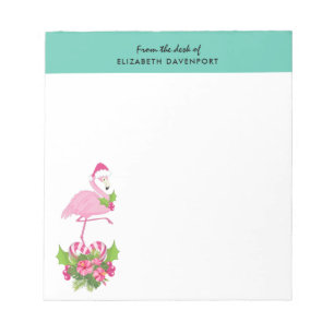 Bloc-note Flamant rose rose à Santa Hat Noël Whimsical