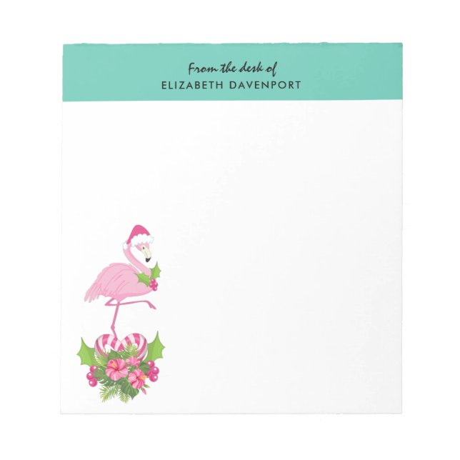 Bloc-note Flamant rose rose à Santa Hat Noël Whimsical (Devant)