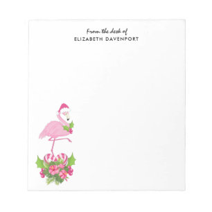 Bloc-note Flamant rose rose à Santa Hat Noël Whimsical