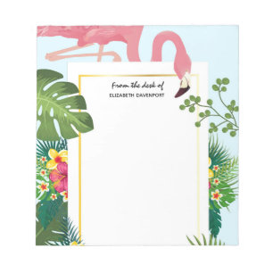 Bloc-note Flamant rose rose élégant et Feuilles tropicaux