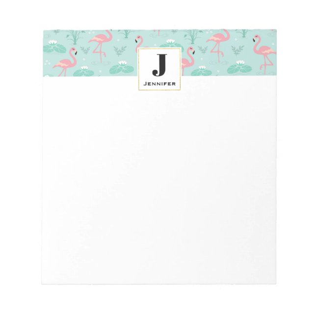 Bloc-note Flamants roses rose pastel Motif Monogramme (Devant)