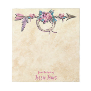 Bloc-note Flèche avec plumes et fleurs