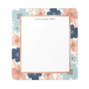 Bloc-note Fleur abstraite avec bordure or rose