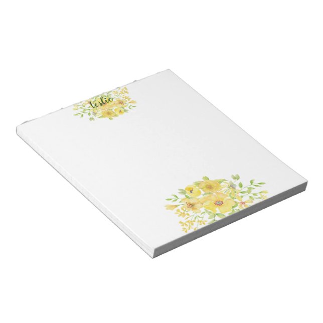 Bloc-note Fleur aquarelle jaune  (Incliné)