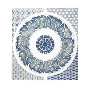 Bloc-note Fleur Bleue Blanche Chinoise Ronde