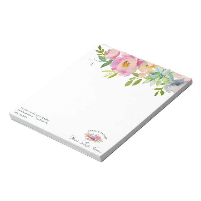 Bloc-note Fleur Chic Mint & Blush Pink Floral Business (Tourné)