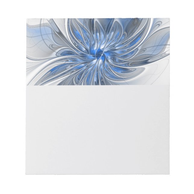 Bloc-note Fleur d'art fractal à l'aquarelle grise et bleue a (Devant)