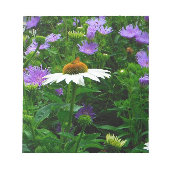 Bloc-note Fleur de cône blanc, fleurs pourpres et papillon (Devant)