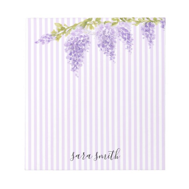 Bloc-note Fleur de glycine violette personnalisée avec nom s (Devant)
