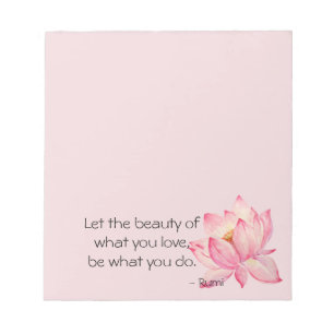 Bloc-note Fleur de lotus rose Citation de beauté de Rumi