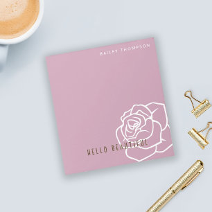Bloc-note Fleur de rose rose minimaliste personnalisée