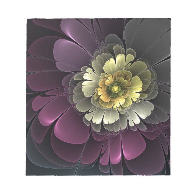 Bloc-note Fleur fractale grise de pourpre moderne abstraite (Devant)