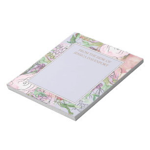 Bloc-note Fleur pastel bleu poussiéreux rose du bureau