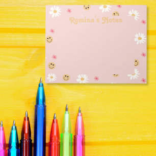 Bloc-note Fleur rose motif rétro coloré personnalisé