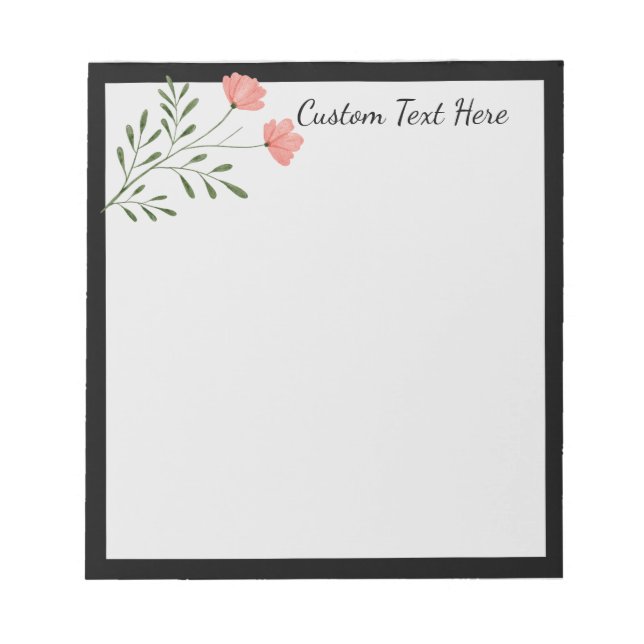 Bloc-note Fleur Rose rose tendance Bordure noire (Devant)