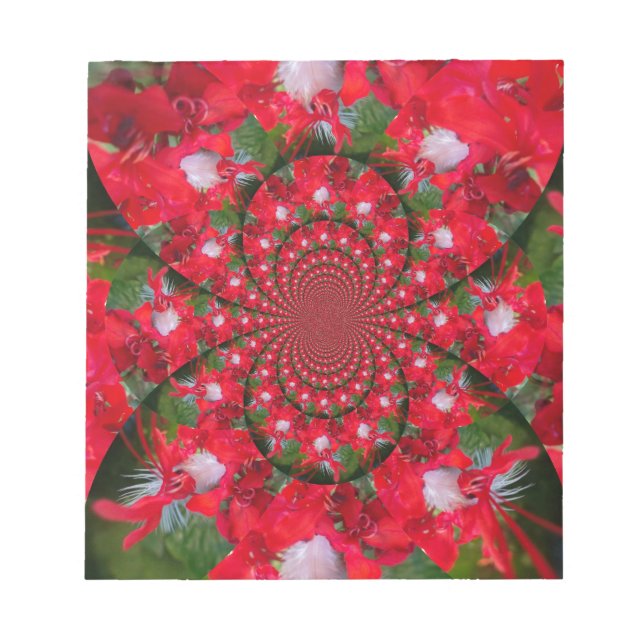 Bloc-note Fleur Rouge Naturelle Blanc Plumes Kaleidoscope Ar (Devant)