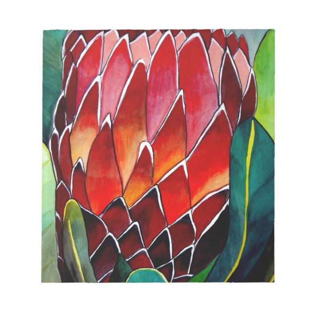 Bloc-note Fleur rouge Protea art original aquarelle (Devant)