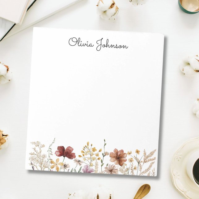 Bloc-note Fleur sauvage d'aquarelle personnalisé Joli floral (Close up)