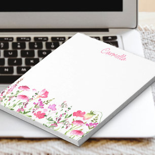 Bloc-note Fleur Sauvage Floral Rose Délicat Personnalisé