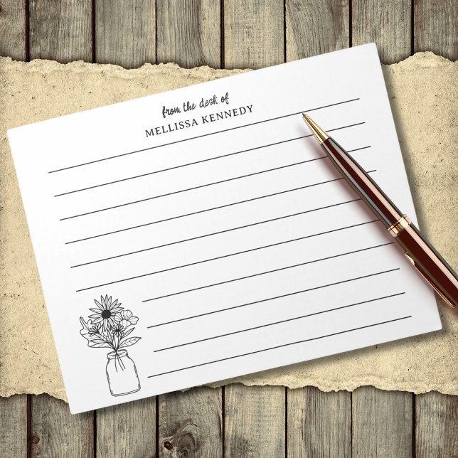 Bloc-note Fleur sauvage Noir Et Blanc Du Bureau De Lined (Black And White Wildflower From The Desk Of Lined Notepad
)