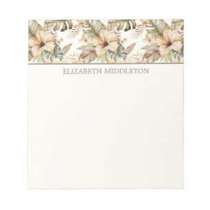 Bloc-note Fleur tropicale aquarelle verte et crème