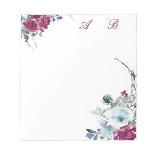 Bloc-note Fleurs aquarelles bordeaux et bleu