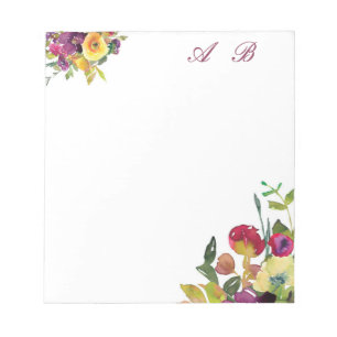Bloc-note Fleurs aquarelles bordeaux et jaune