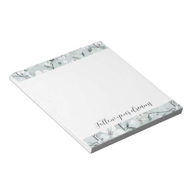 Bloc-note Fleurs blanches gris chic (Incliné)