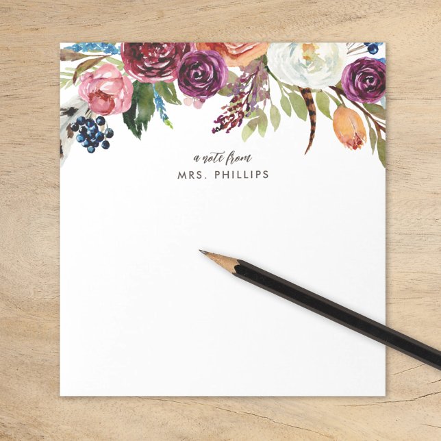 Bloc-note Fleurs bohèmes d'automne Enseignant Personnalisé (Créateur téléchargé)
