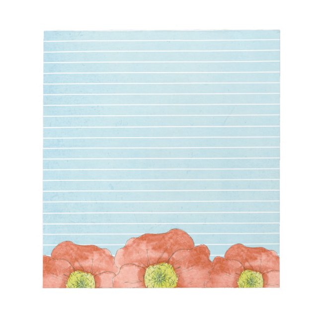 Bloc-note Fleurs d'aquarelle de pavot orange bleu clair (Devant)