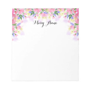 Bloc-note Fleurs d'aquarelle rose pâle Personnalisées