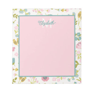 Bloc-note Fleurs de cottage printanières Monogramme