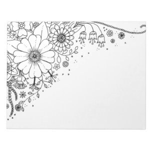 Bloc-note Fleurs de Doodle Noir et Blanc Couleur dans l'imag