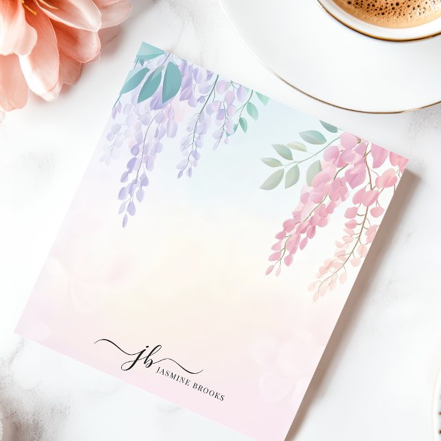 Bloc-note Fleurs de glycine rose pastel personnalisées (Créateur téléchargé)