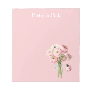 Bloc-note Fleurs de Renoncule Rose Pâle Coccinelle