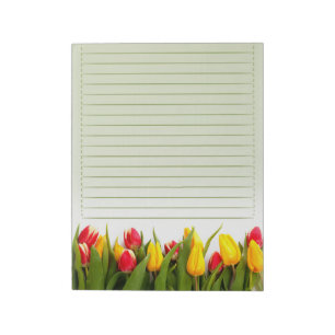 Bloc-note Fleurs de tulipe jaune rouge Arrière - plan vert