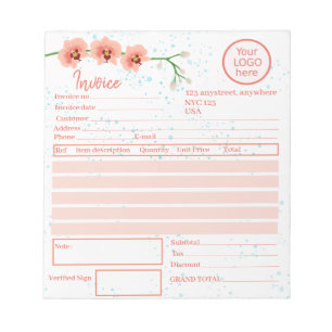 Bloc-note Fleurs d'orchidées de Pêche Facture fleuriste