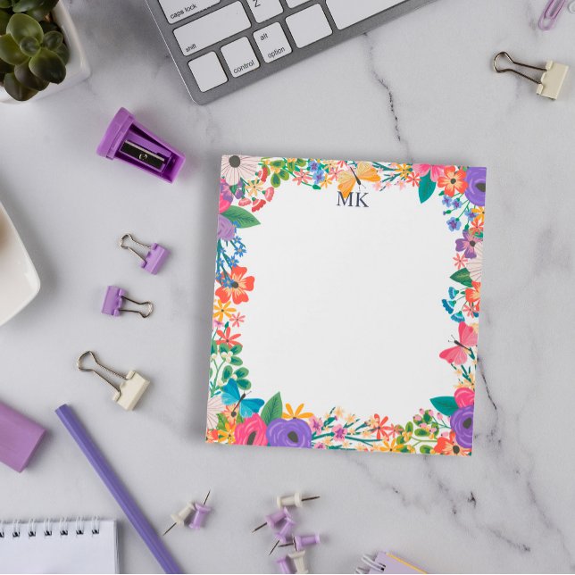 Bloc-note Fleurs et papillons colorés Monogrammes (Créateur téléchargé)