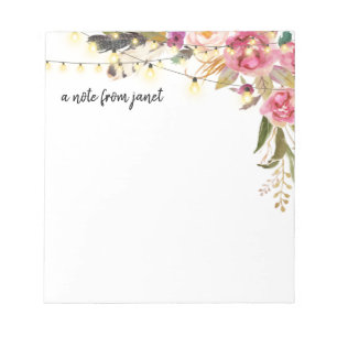 Bloc-note Fleurs et plumes d'aquarelle Boho Personnalisées
