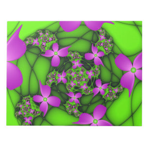 Bloc-note Fleurs fractales Abstraites de néon rose vert