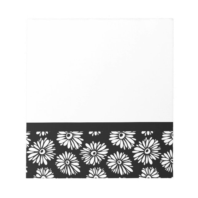 Bloc-note Fleurs noires et blanches funky (Devant)
