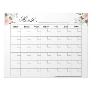 Bloc-note Fleurs - Planificateur de calendrier mensuel