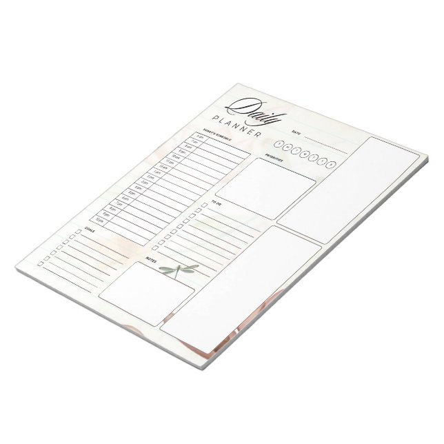 Bloc-note Fleurs roses et libellule (Incliné)