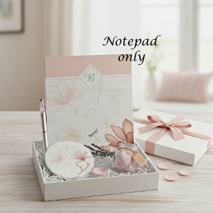 Bloc-note Fleurs roses et monogramme de libellule