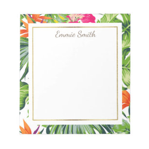 Bloc-note Fleurs roses orange Feuilles Tropical Vert