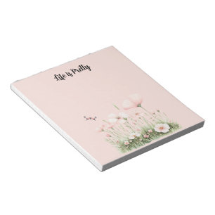 Bloc-note Fleurs roses pâles papillon