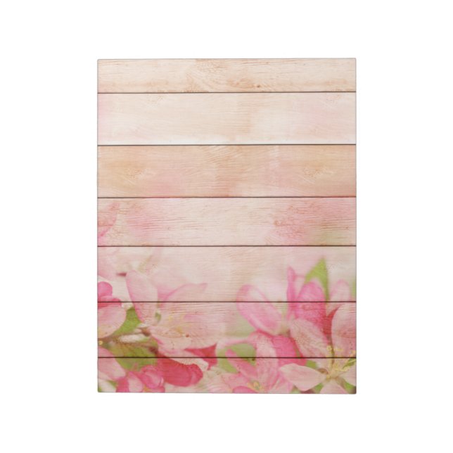 Bloc-note Fleurs roses rustiques sur bois (Tourné)