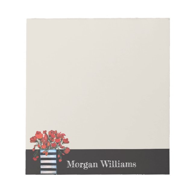 Bloc-note Fleurs rouges avec vase rayé (Devant)
